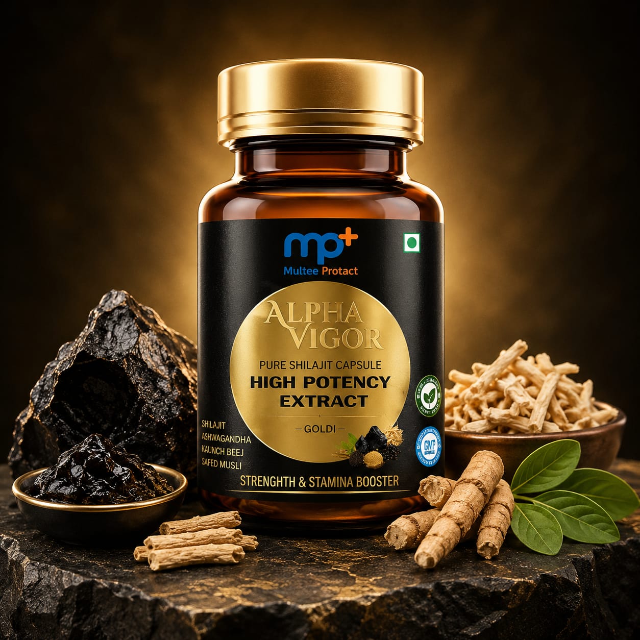 Alpha Vigor Gold Shilajit 60 Capsules Bottle